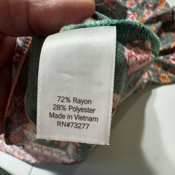 LC Lauren Conrad Green Pink floral BoHo peasant top Plus size XXL Tie Neck E U C - Picture 4 of 9